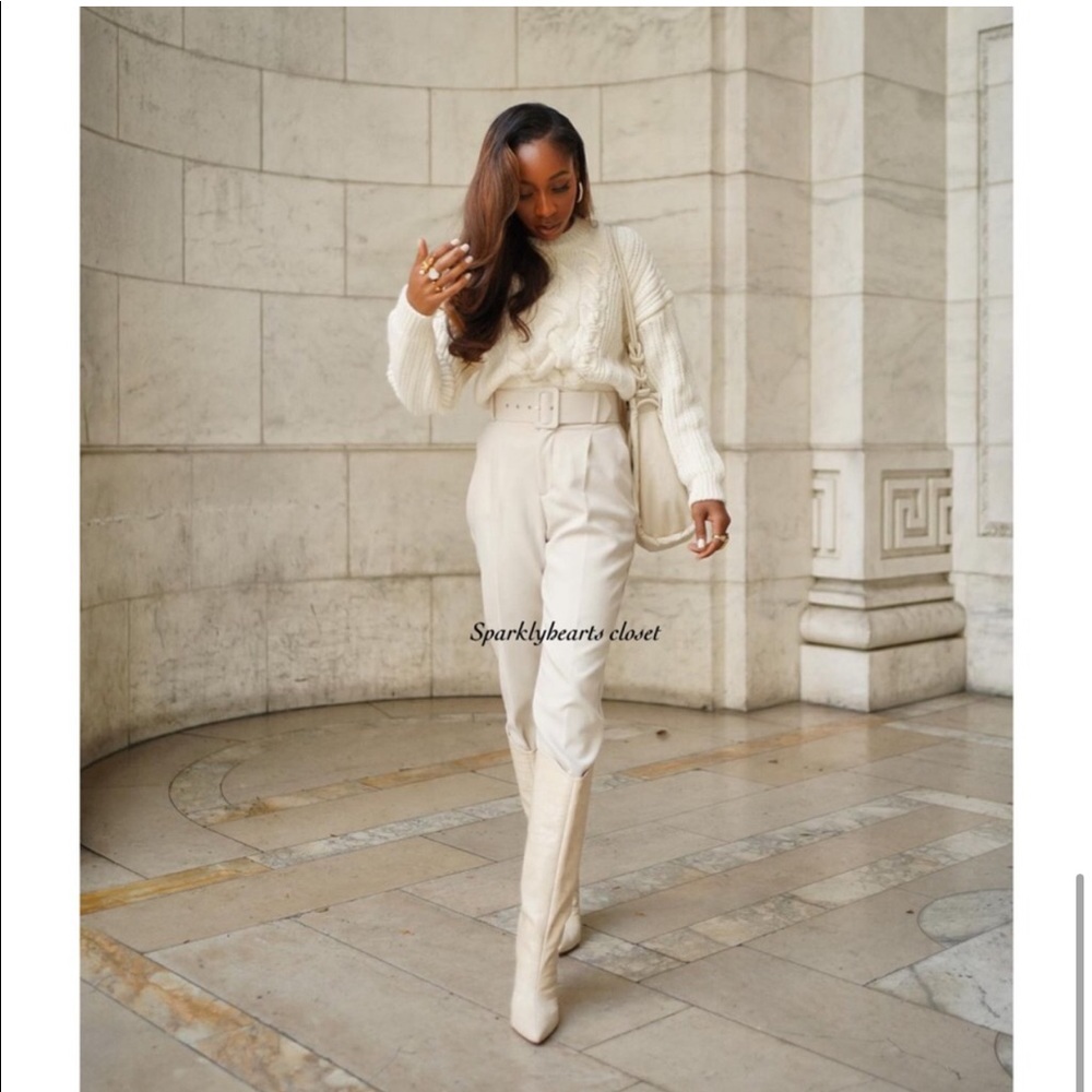 New Zara Belted Ecru Pants - Picture 9 of 11